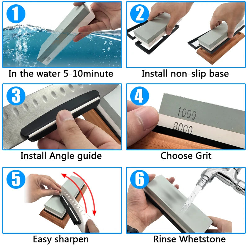 3in1 Professional Sharpening stones,Bamboo base,Angle guide