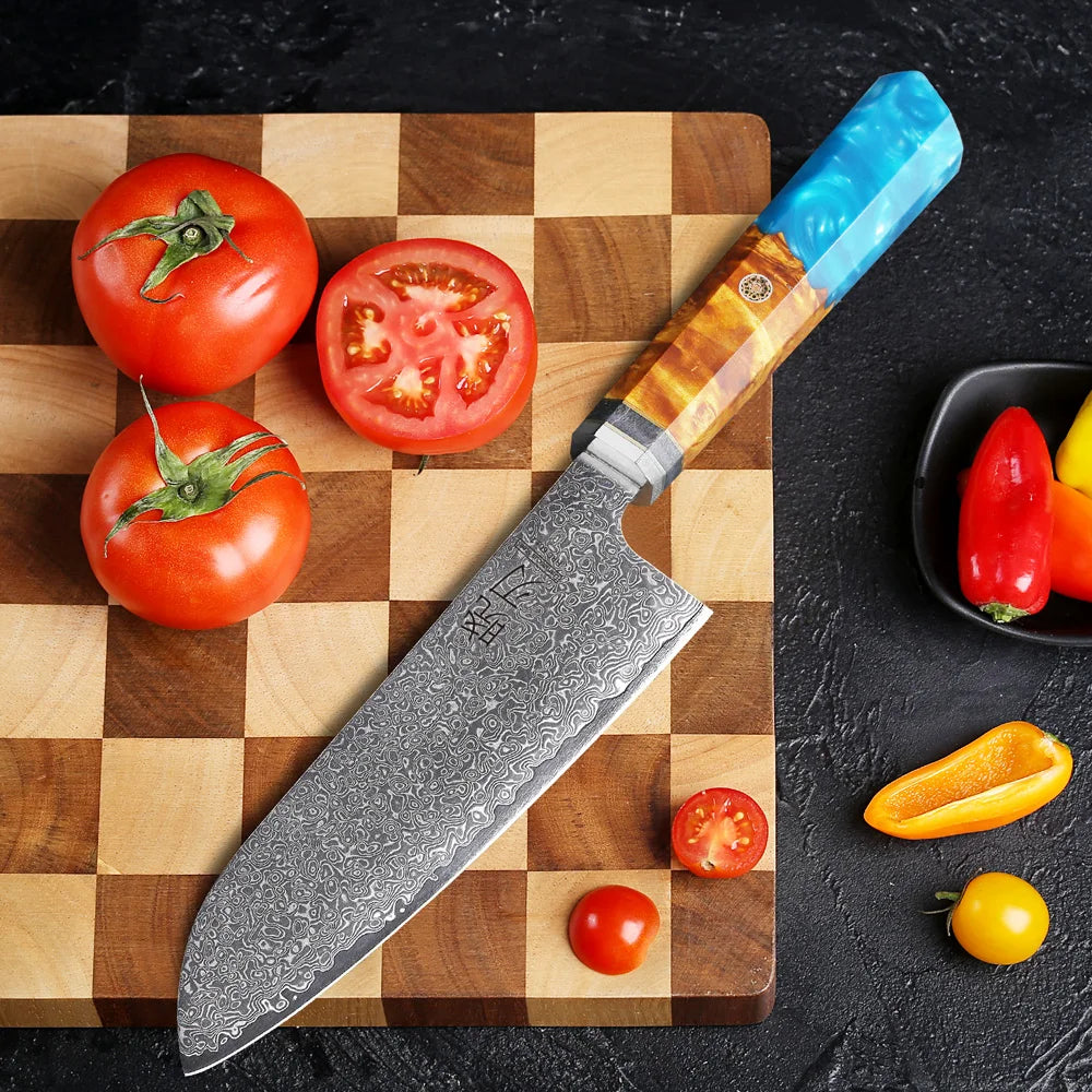7-inch Japanese Santoku Knife 67 Layer Damascus Steel