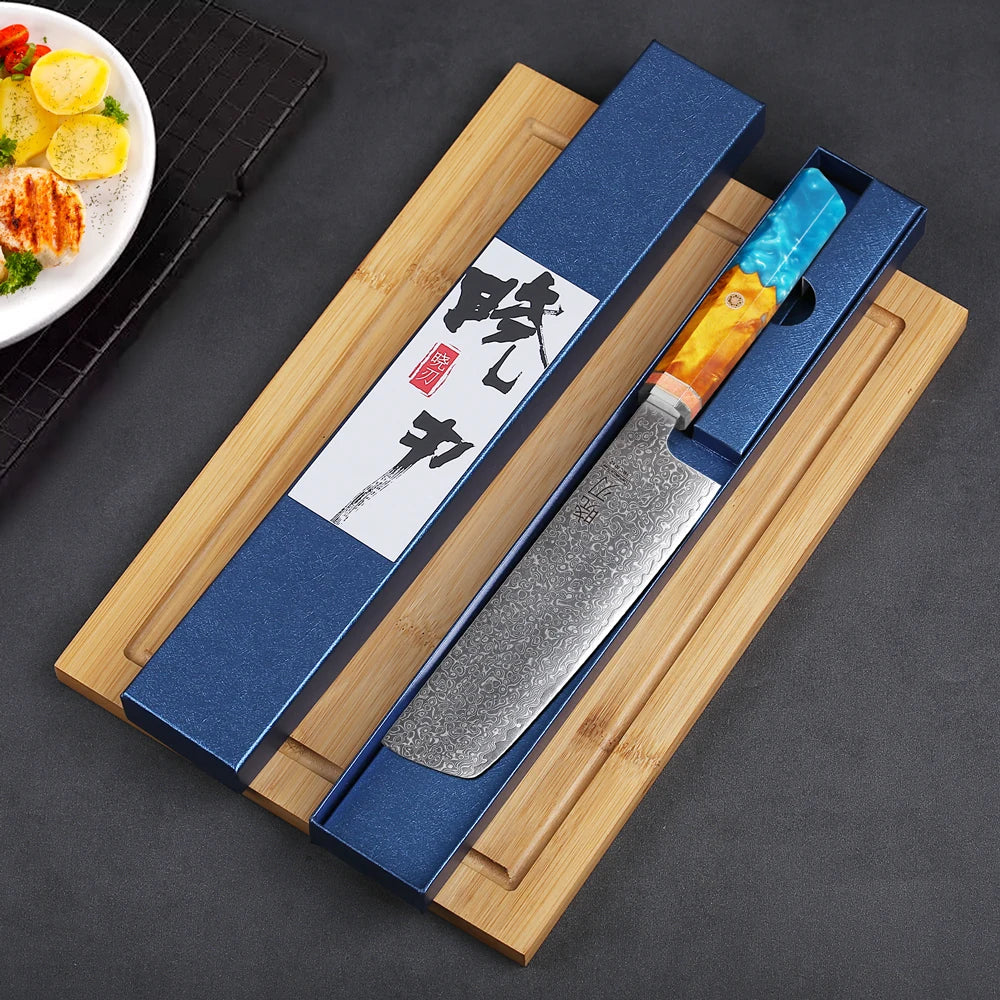 6.5-inch Nakiri Knife Damascus Steel Japanese Handmade