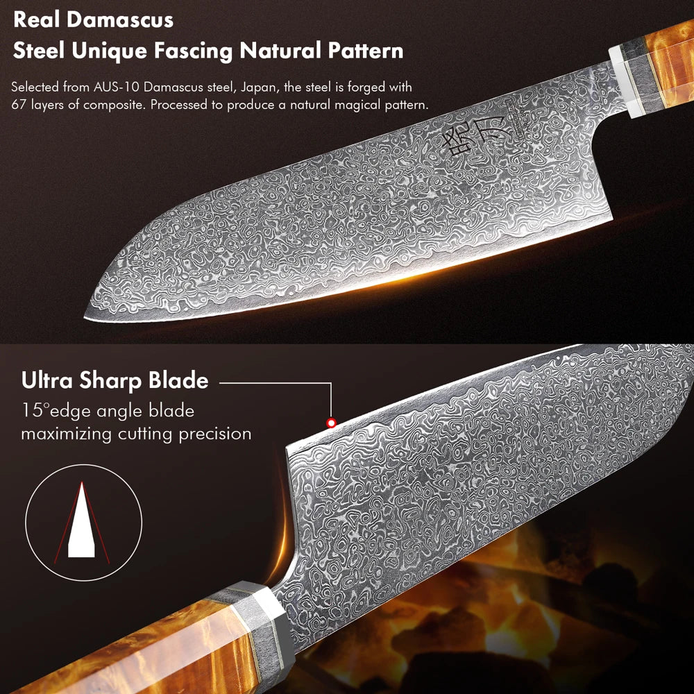 7-inch Japanese Santoku Knife 67 Layer Damascus Steel