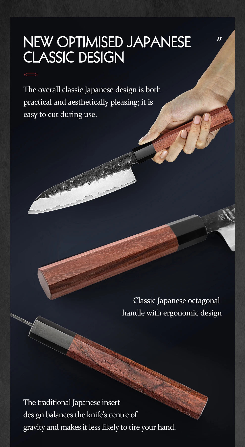 5.5 Inch Santoku Knife Three-layer Composite Steel Stainless Steel Red Wood Handle Kitchen Cooking Knives