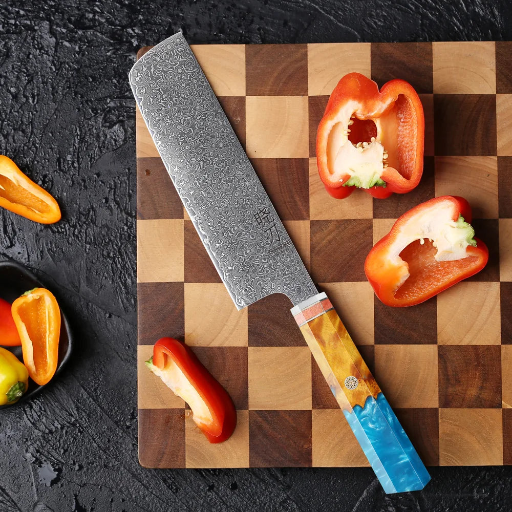 6.5-inch Nakiri Knife Damascus Steel Japanese Handmade