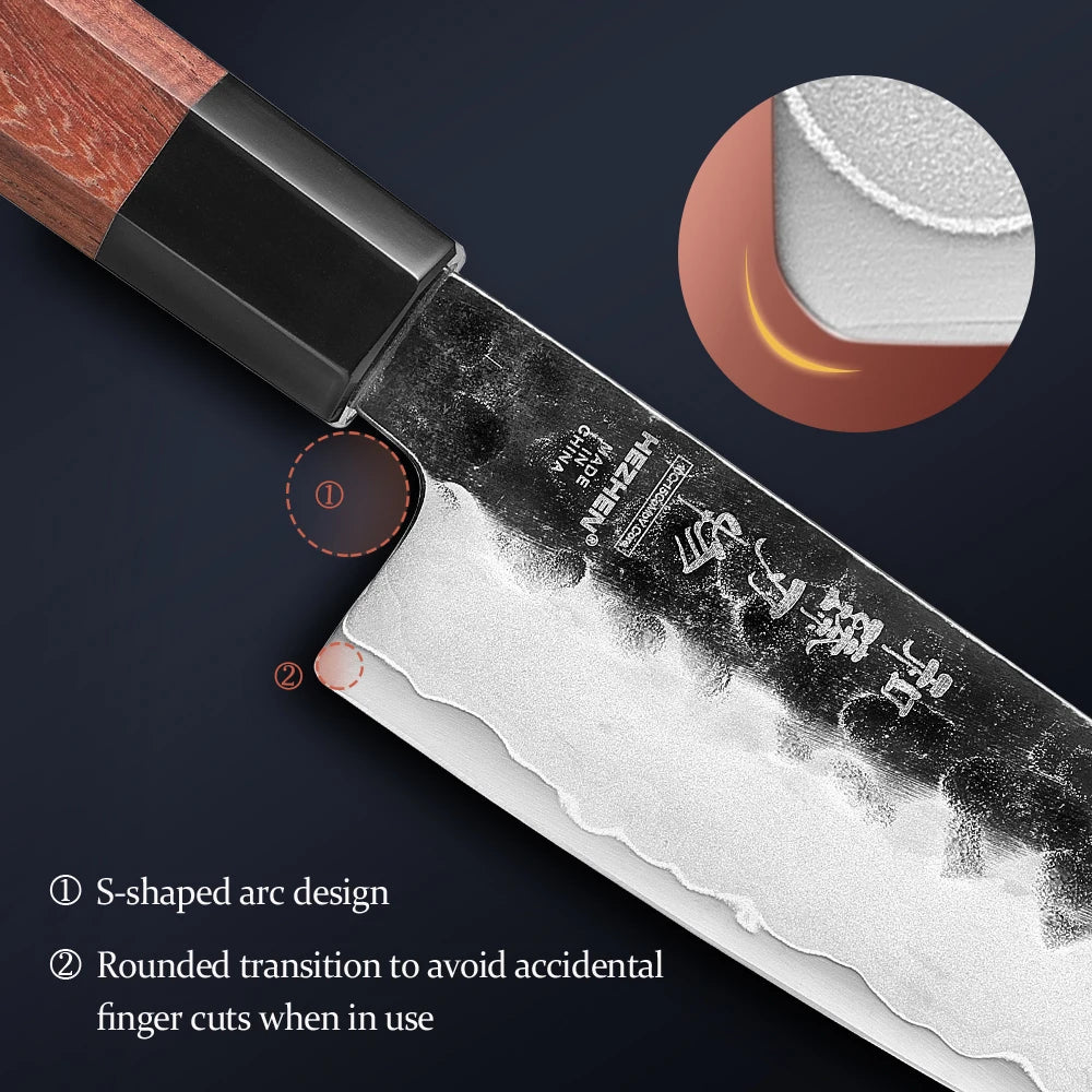 5.5 Inch Santoku Knife Three-layer Composite Steel Stainless Steel Red Wood Handle Kitchen Cooking Knives