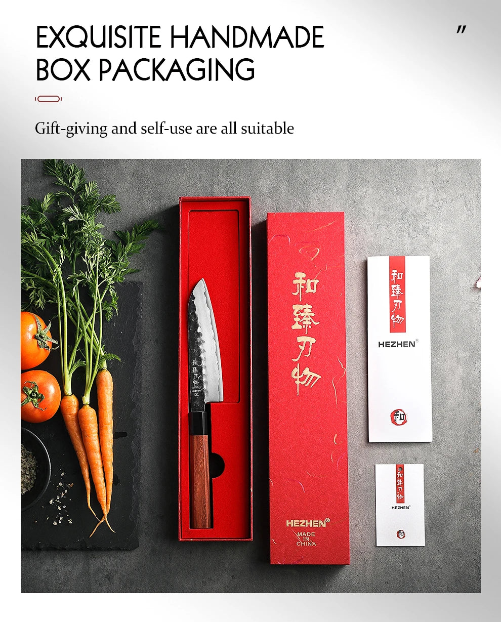 5.5 Inch Santoku Knife Three-layer Composite Steel Stainless Steel Red Wood Handle Kitchen Cooking Knives