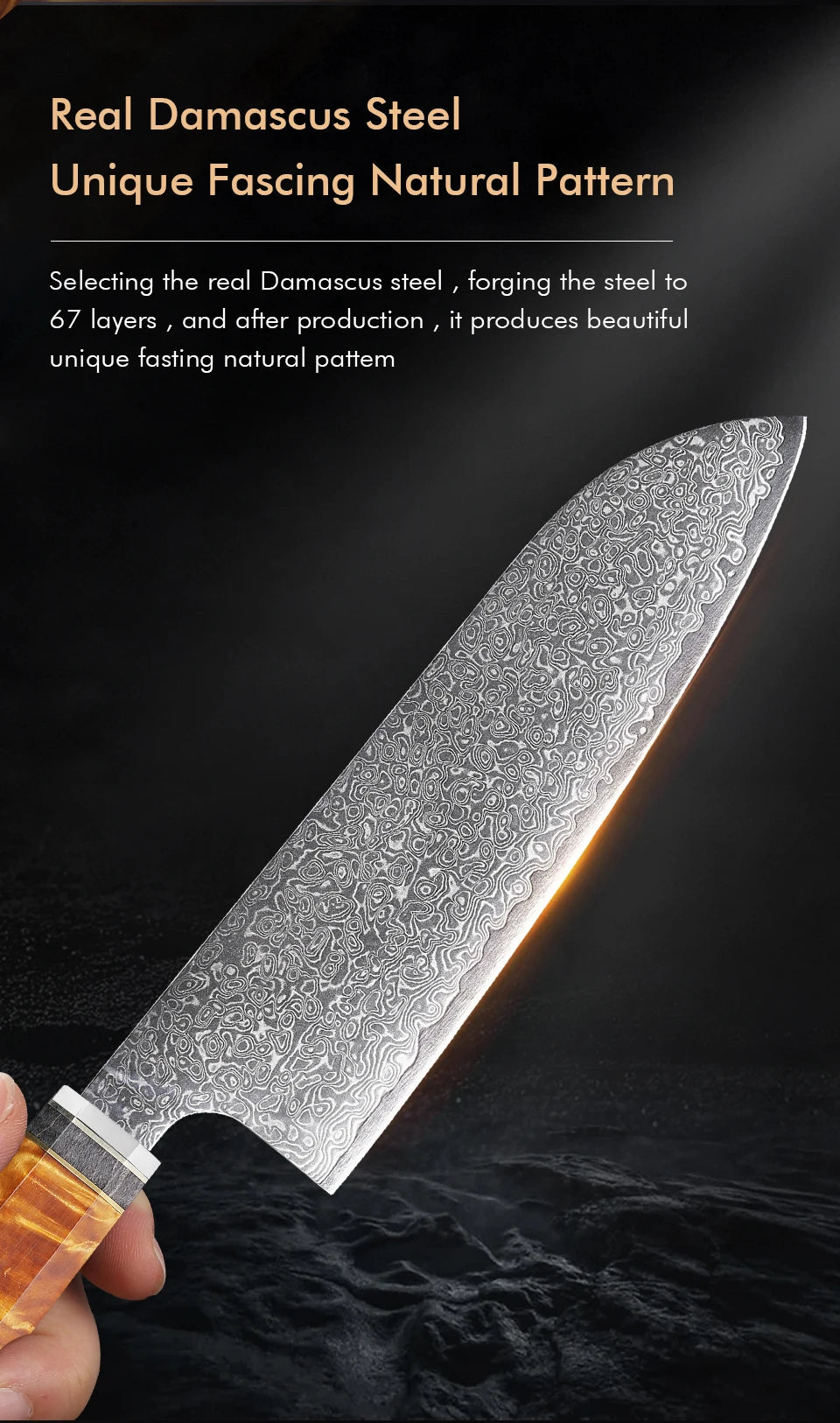 7-inch Japanese Santoku Knife 67 Layer Damascus Steel