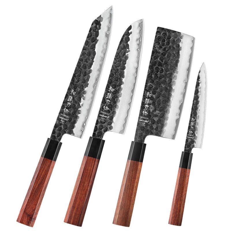 HEZHEN 1-4PC Kitchen Knife Set Slicing Stainless Steel Composite Steel Chef Santoku Nakiri Utility Rosewood Handle Gift Box