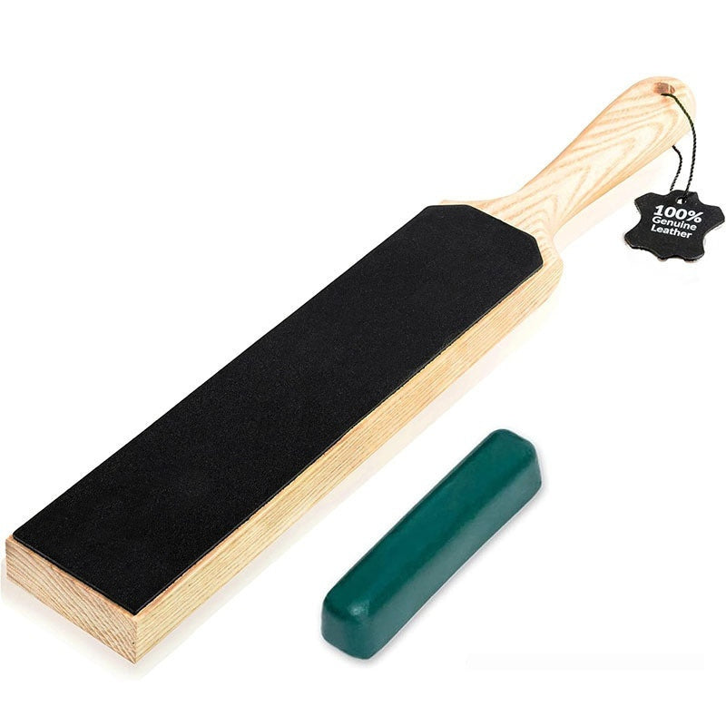 Double-sided Cowhide Wooden Handle Leather Polished Knife Sharpening Plate