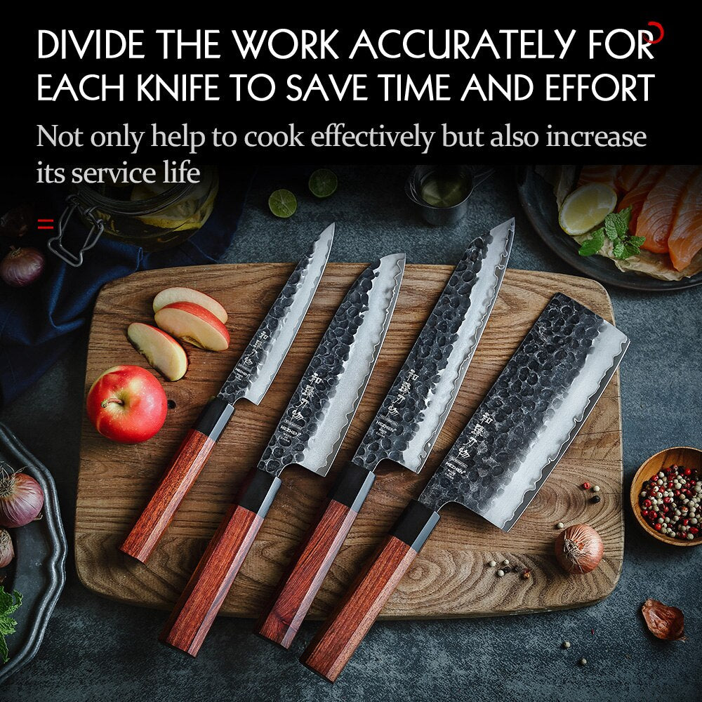 HEZHEN 1-4PC Kitchen Knife Set Slicing Stainless Steel Composite Steel Chef Santoku Nakiri Utility Rosewood Handle Gift Box