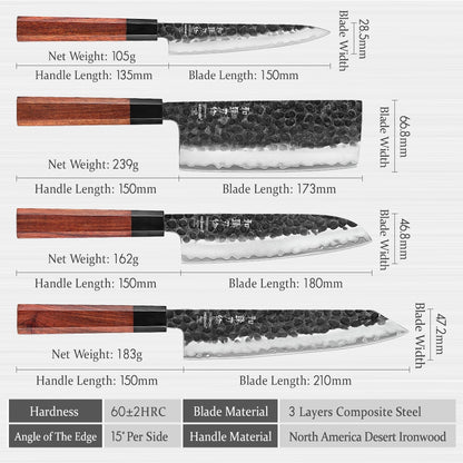 HEZHEN 1-4PC Kitchen Knife Set Slicing Stainless Steel Composite Steel Chef Santoku Nakiri Utility Rosewood Handle Gift Box