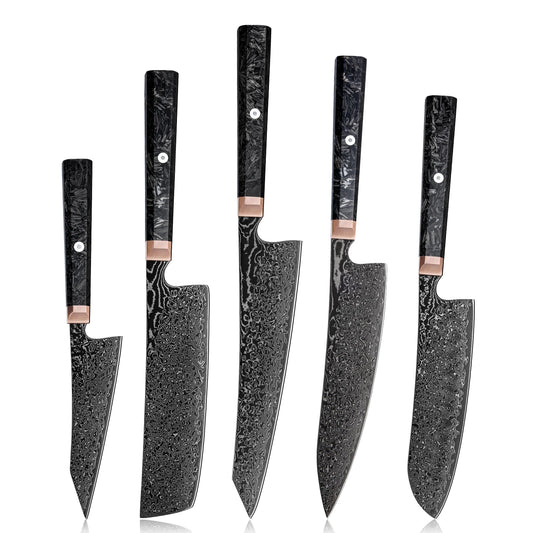 5pcs Japanese 67 Layers Damascus Steel Kitchen Black Chef Knives