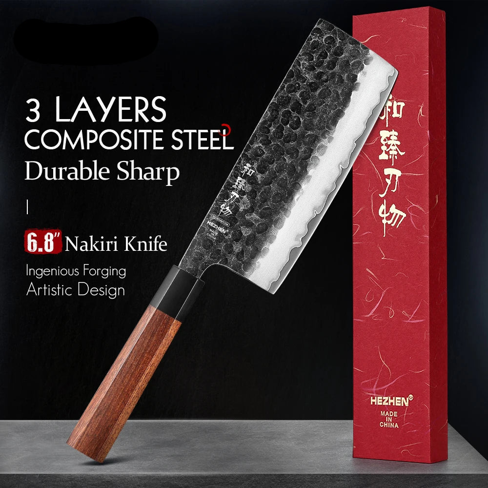 Chefswords 6.8 inches Nakiri Knife Red Wood Handle