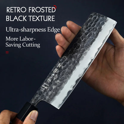 6.8 Inches Nakiri Knife Three-layer Composite Steel Stainless Steel Red Wood Handle Kitchen Cooking Knives
