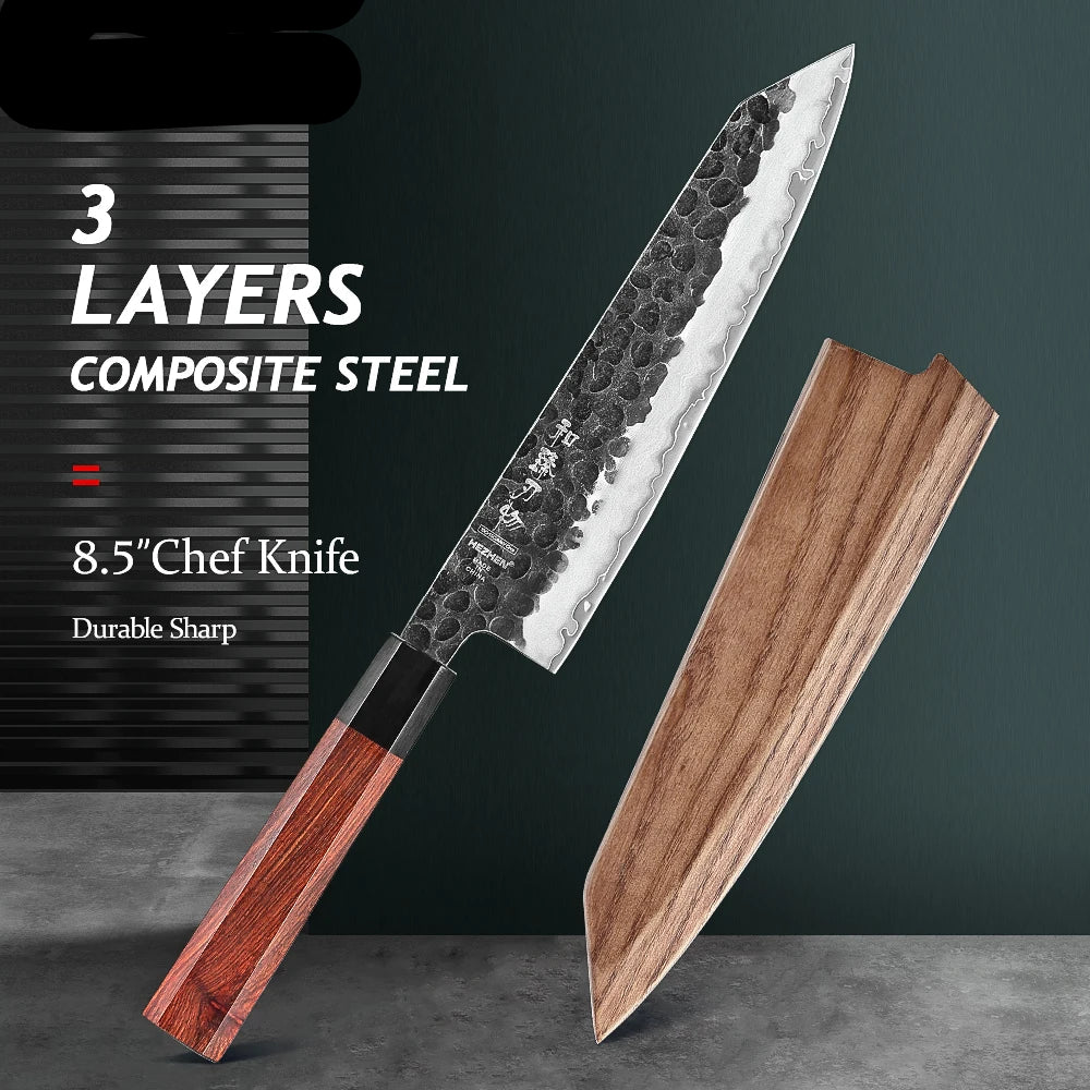 Chefswords 8.3 Inch Chef Knife 3 Layers Clad Steel 10Cr15CoMov