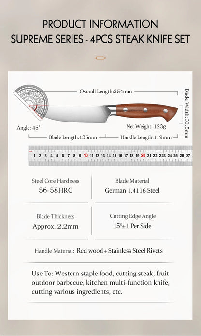 HEZHEN 1PC Or 4PC Steak Knife Set 1.4116 steel Red Wood Handle Cook Tools Core Blade Kitchen Knife Accessories Box Packing