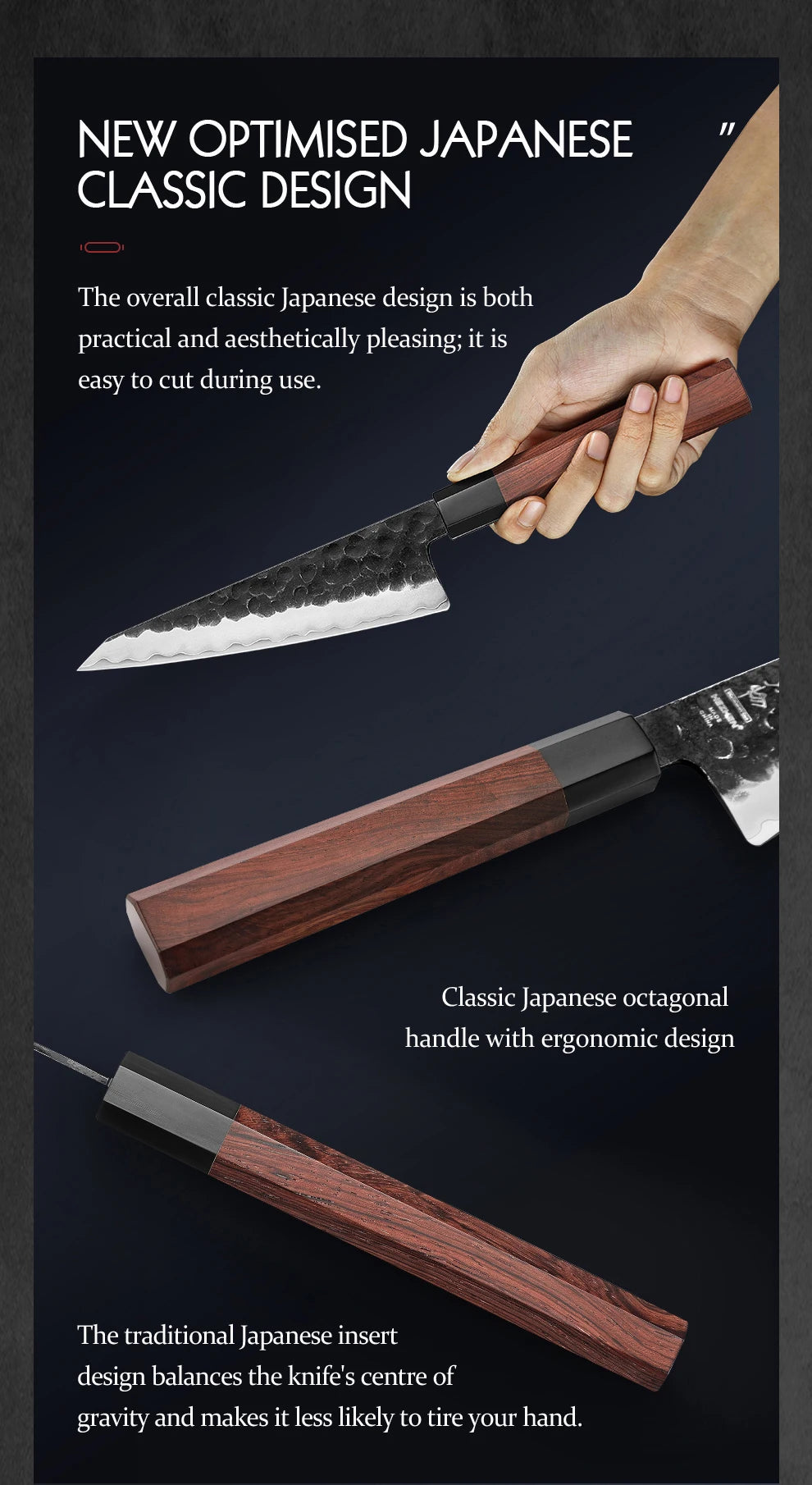 HEZHEN 6 Inch Multipurpose Knife Three-layer Composite Steel Stainless Steel Red Wood Handle Kitchen Cooking Utility Knives