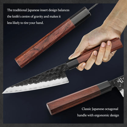 HEZHEN 6 Inch Multipurpose Knife Three-layer Composite Steel Stainless Steel Red Wood Handle Kitchen Cooking Utility Knives
