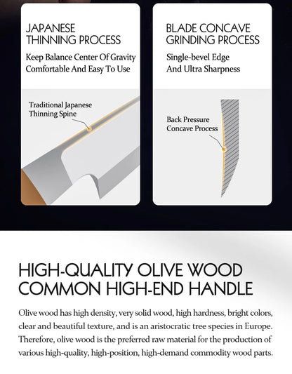 HEZHEN Classic Series Sashimi Knife 180mm X8Cr14MoV Forged Steel Olive Wood Handle Kitchen Knives Sharp Tools
