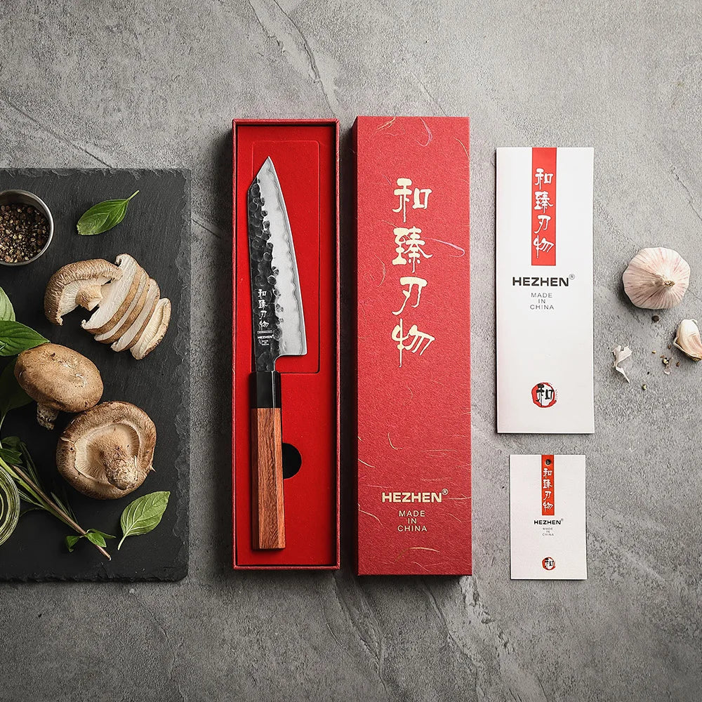 5.8 Inch Bunka Knife Three-layer Composite Steel Stainless Steel Red Wood Handle Kitchen Cooking Utility Chef Knives