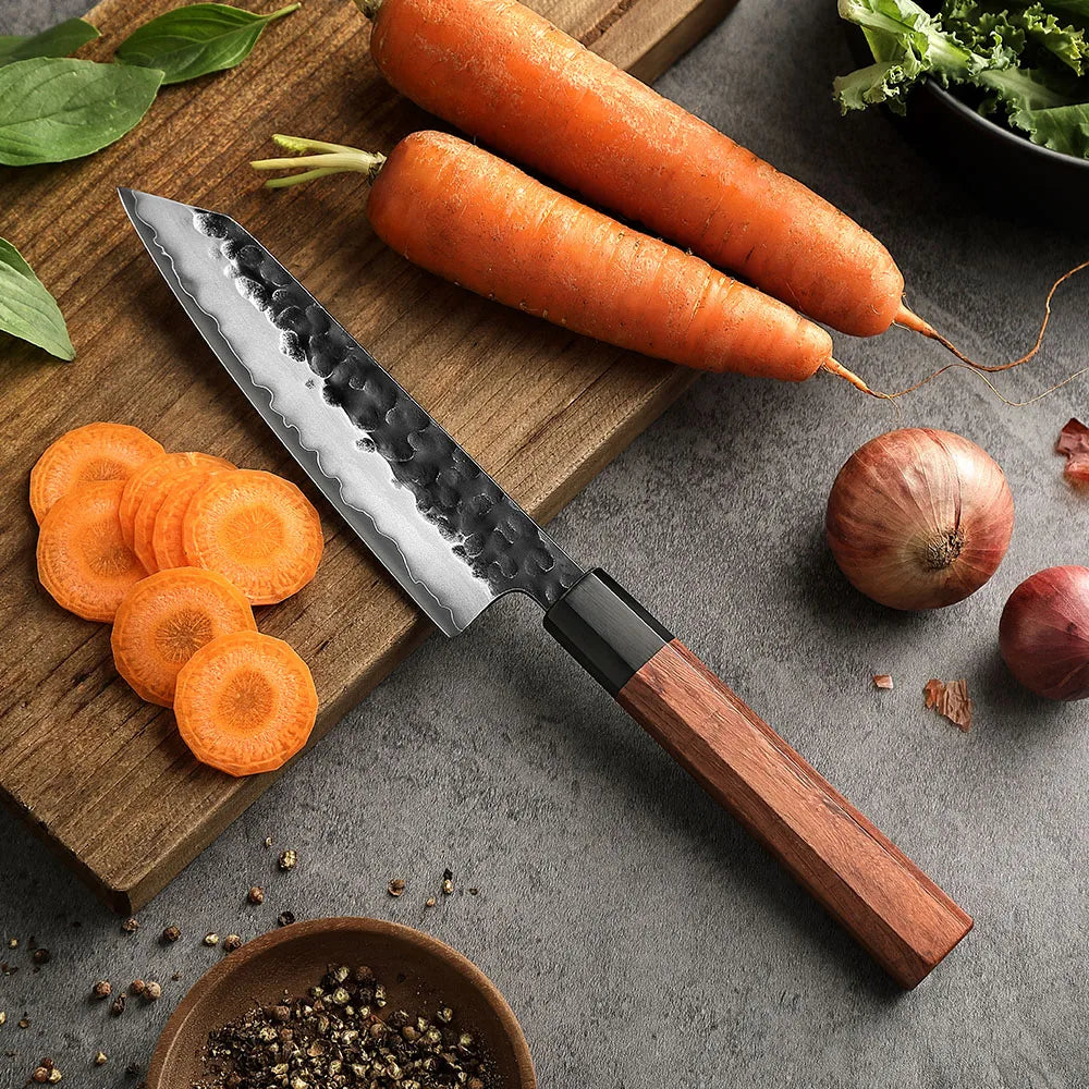 5.8 Inch Bunka Knife Three-layer Composite Steel Stainless Steel Red Wood Handle Kitchen Cooking Utility Chef Knives