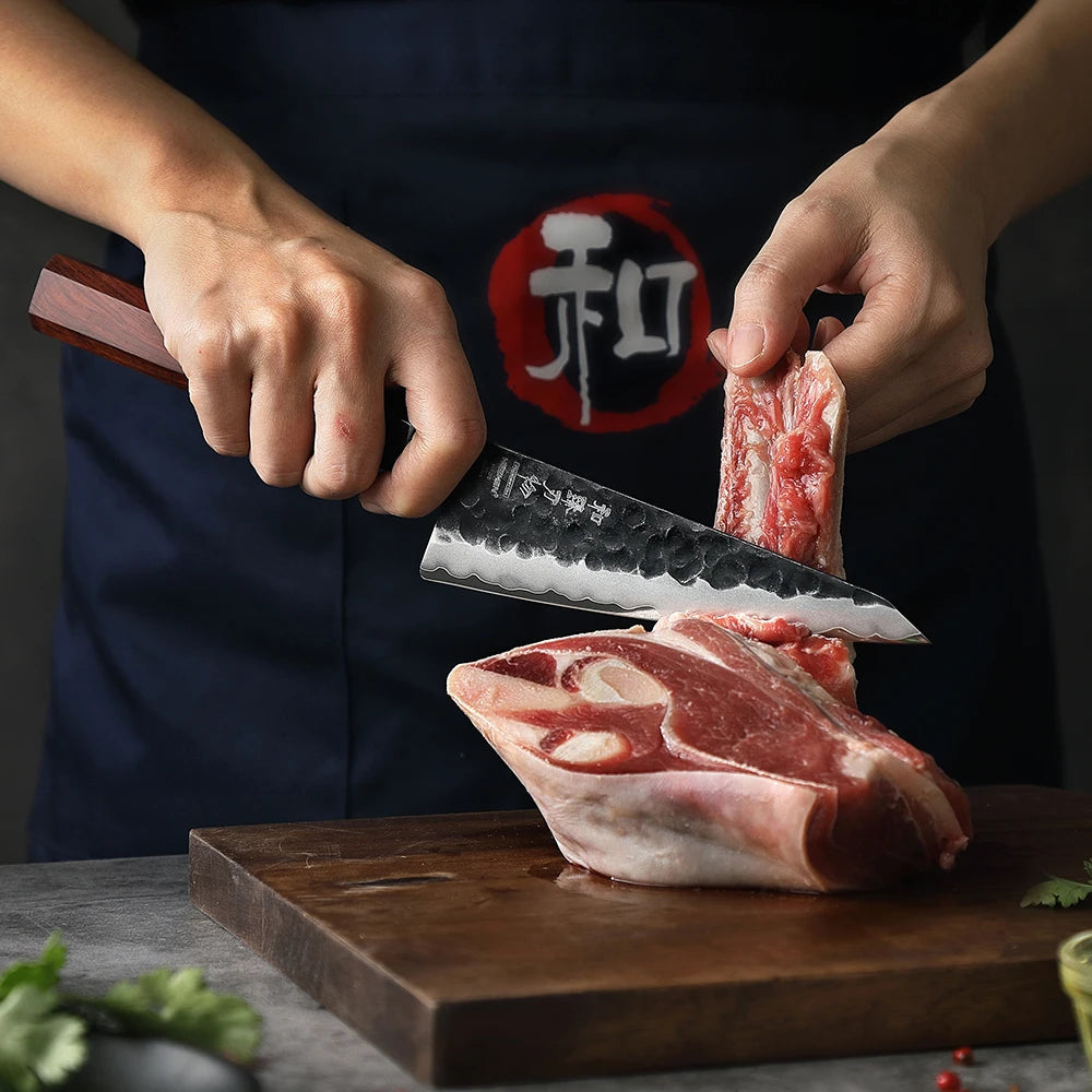 HEZHEN 6 Inch Multipurpose Knife Three-layer Composite Steel Stainless Steel Red Wood Handle Kitchen Cooking Utility Knives
