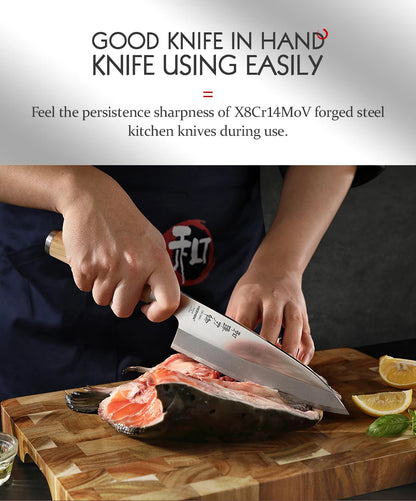 HEZHEN Classic Series Sashimi Knife 180mm X8Cr14MoV Forged Steel Olive Wood Handle Kitchen Knives Sharp Tools
