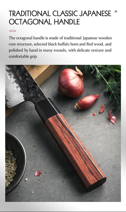 5.5 Inch Santoku Knife Three-layer Composite Steel Stainless Steel Red Wood Handle Kitchen Cooking Knives