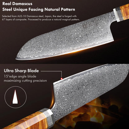 7-inch Japanese Santoku Knife 67 Layer Damascus Steel