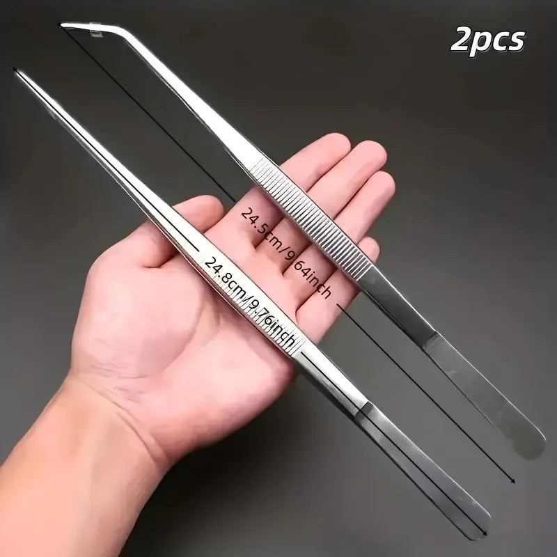 2pcs Professional Stainless Steel Kitchen Tweezers