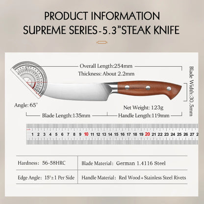 HEZHEN 1PC Or 4PC Steak Knife Set 1.4116 steel Red Wood Handle Cook Tools Core Blade Kitchen Knife Accessories Box Packing