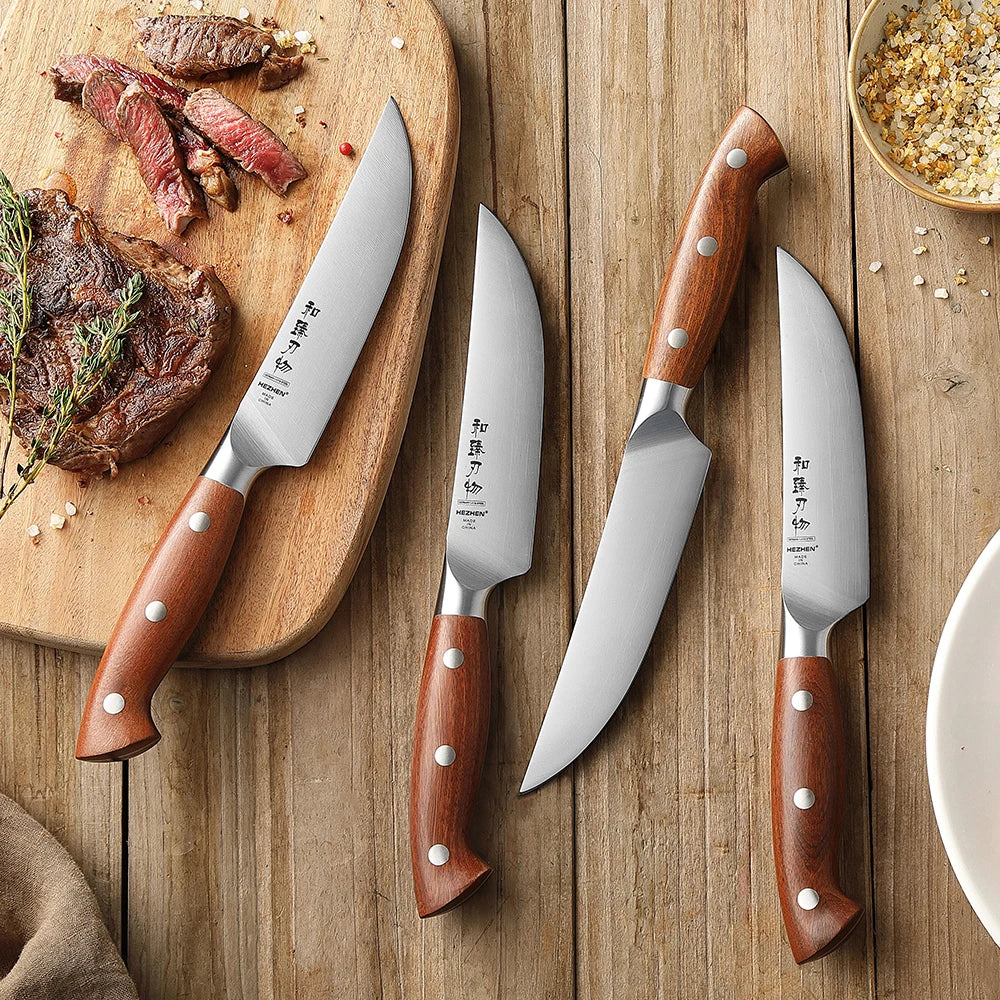 HEZHEN 1PC Or 4PC Steak Knife Set 1.4116 steel Red Wood Handle Cook Tools Core Blade Kitchen Knife Accessories Box Packing