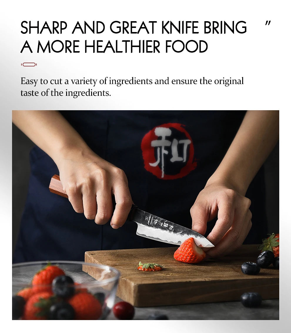 HEZHEN 4 Inch Paring Knife Three-layer Composite Steel Stainless Steel Red Wood Handle Kitchen Cooking Knives