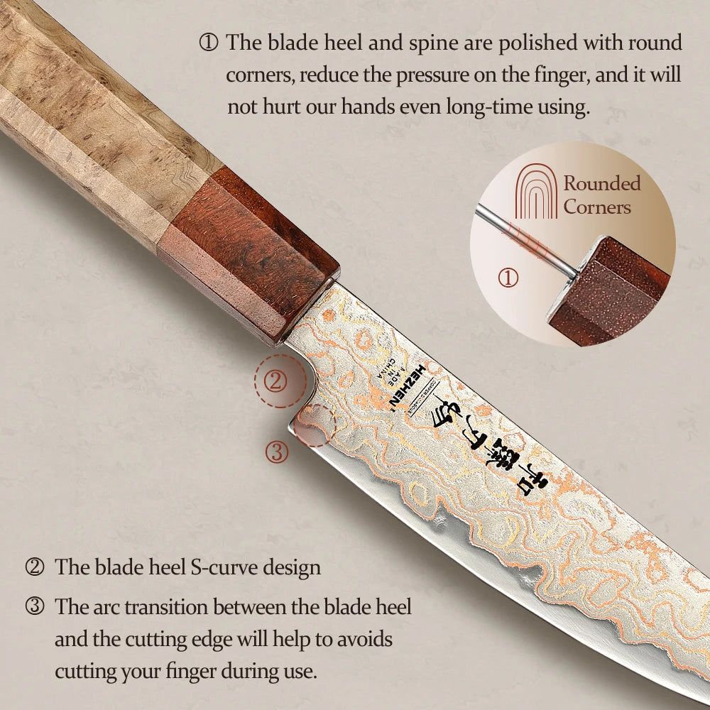 HEZHEN 5.5 Inches Steak Knife 37 Layers Damascus Steel Table knife Dinner Knives Custom 12Cr18MoV steel Core Wooden Gift Box