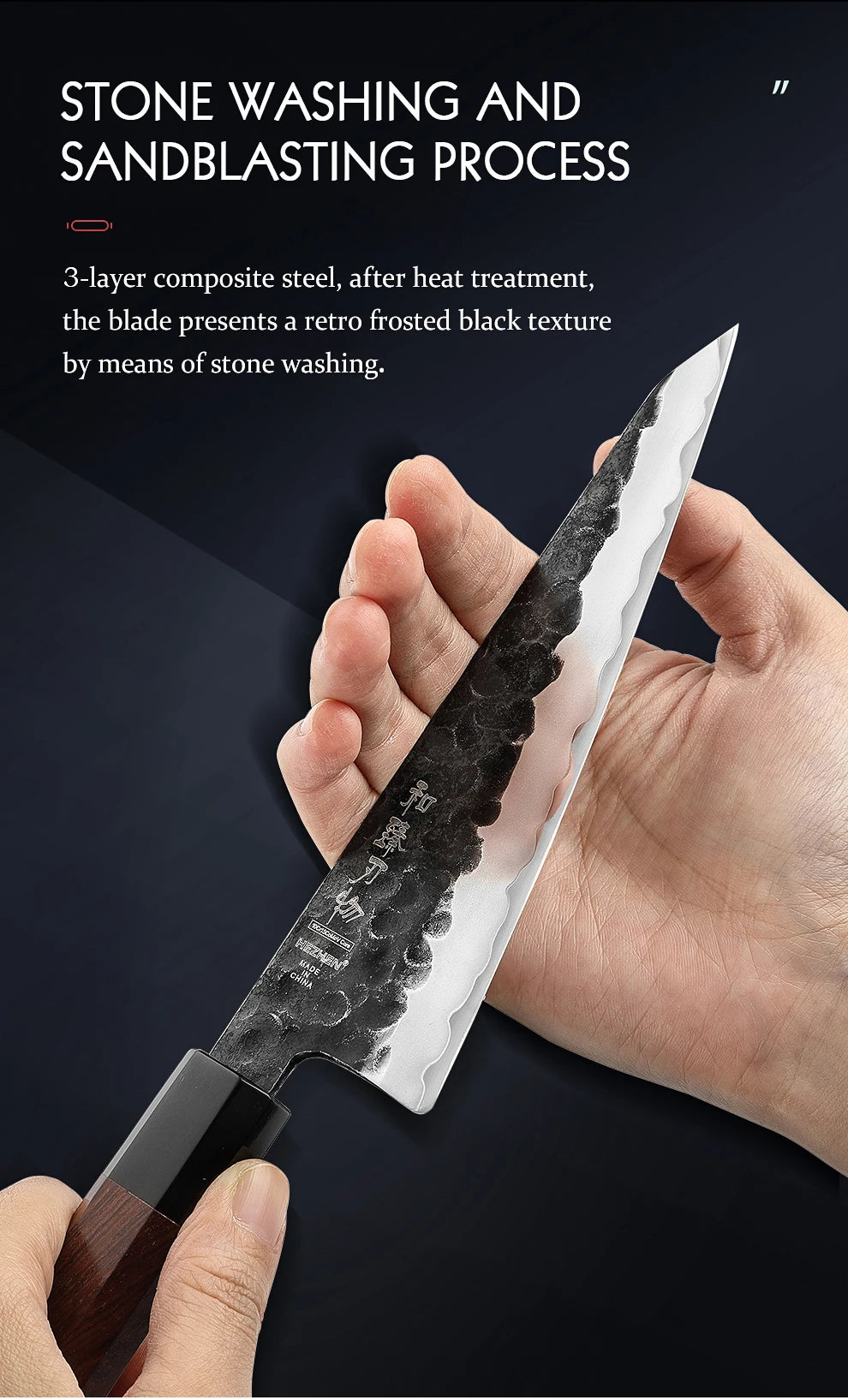 HEZHEN 6 Inch Multipurpose Knife Three-layer Composite Steel Stainless Steel Red Wood Handle Kitchen Cooking Utility Knives