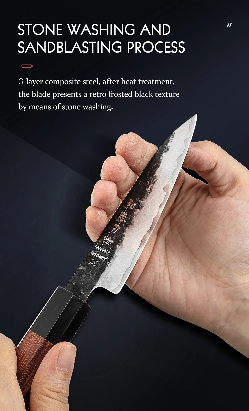 HEZHEN 4 Inch Paring Knife Three-layer Composite Steel Stainless Steel Red Wood Handle Kitchen Cooking Knives