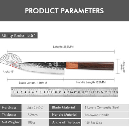 Chefswords 5.5-inch Kitchen Utility Knife 3 Layer Composite Steel