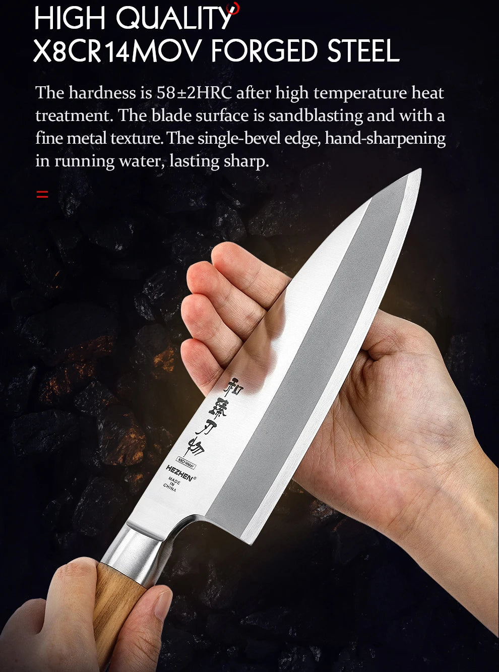 HEZHEN Classic Series Sashimi Knife 180mm X8Cr14MoV Forged Steel Olive Wood Handle Kitchen Knives Sharp Tools