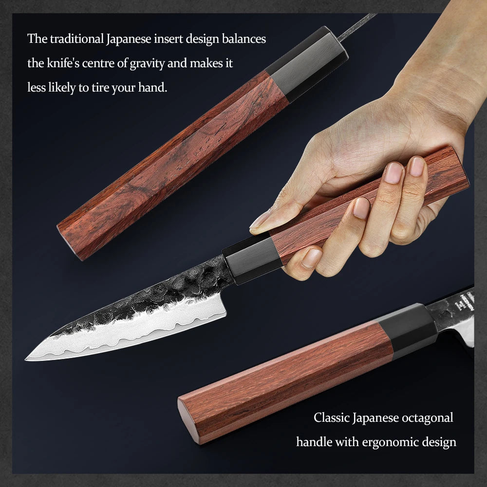 HEZHEN 4 Inch Paring Knife Three-layer Composite Steel Stainless Steel Red Wood Handle Kitchen Cooking Knives