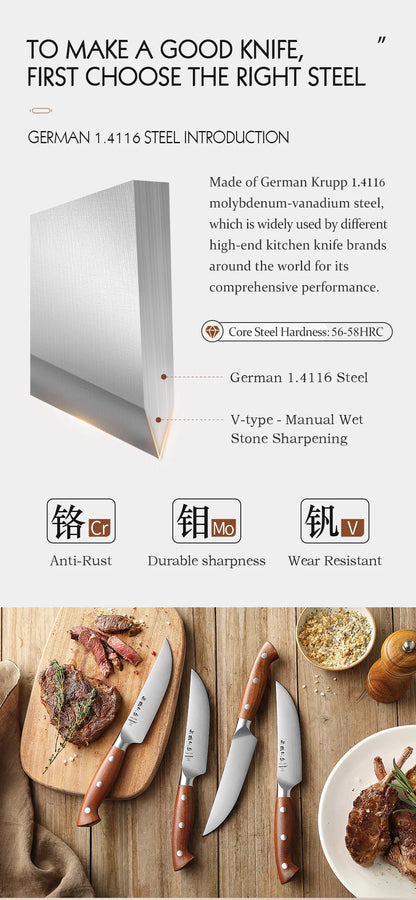 HEZHEN 1PC Or 4PC Steak Knife Set 1.4116 steel Red Wood Handle Cook Tools Core Blade Kitchen Knife Accessories Box Packing