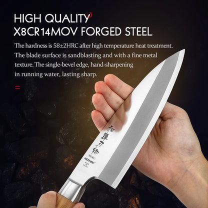 HEZHEN Classic Series Sashimi Knife 180mm X8Cr14MoV Forged Steel Olive Wood Handle Kitchen Knives Sharp Tools