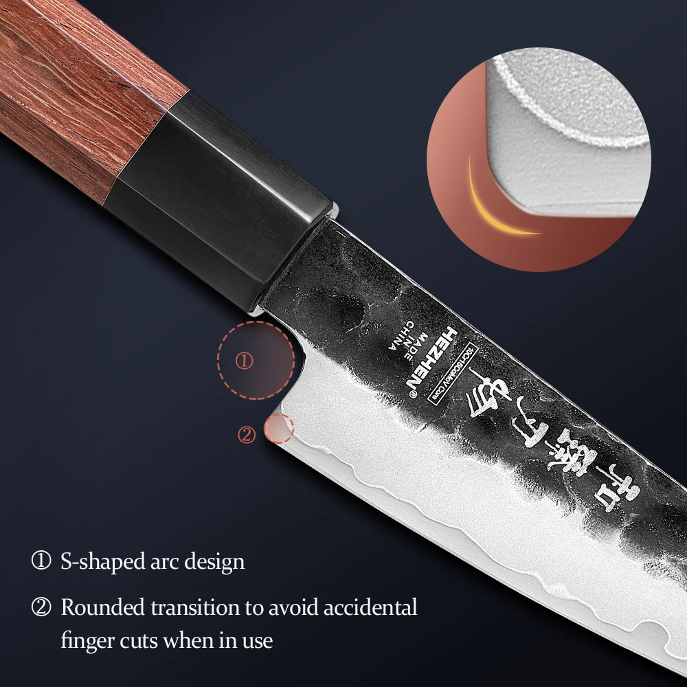 HEZHEN 4 Inch Paring Knife Three-layer Composite Steel Stainless Steel Red Wood Handle Kitchen Cooking Knives