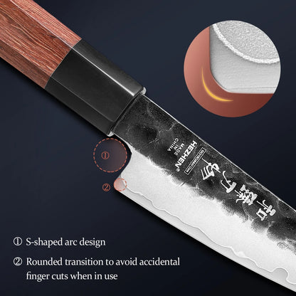 HEZHEN 4 Inch Paring Knife Three-layer Composite Steel Stainless Steel Red Wood Handle Kitchen Cooking Knives