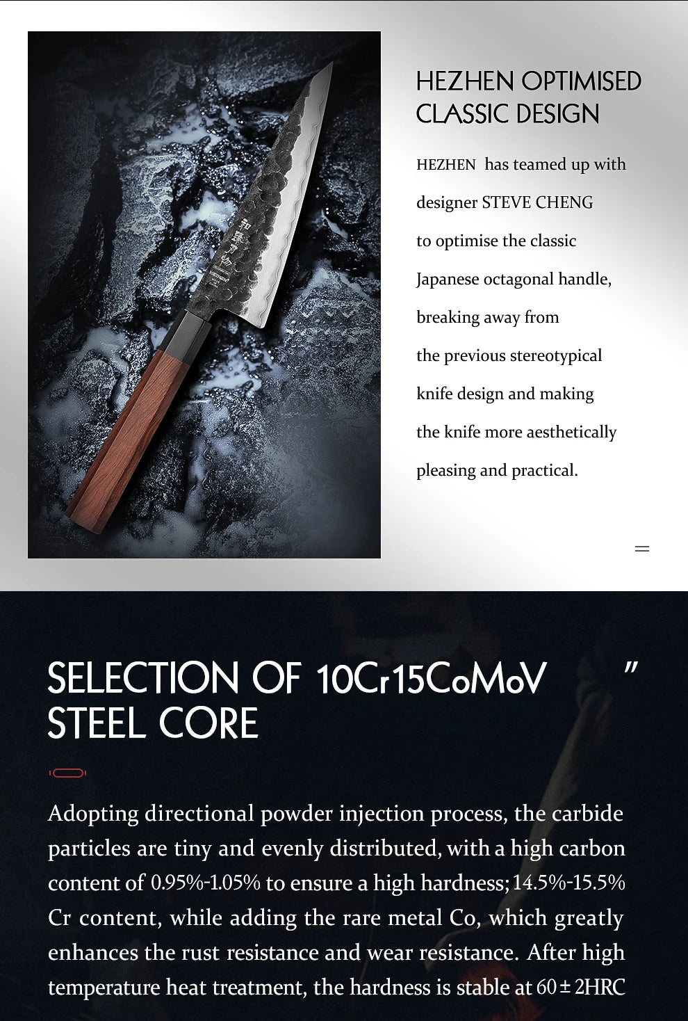 HEZHEN 6 Inch Multipurpose Knife Three-layer Composite Steel Stainless Steel Red Wood Handle Kitchen Cooking Utility Knives