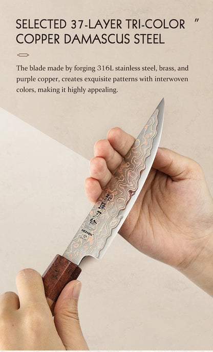 HEZHEN 5.5 Inches Steak Knife 37 Layers Damascus Steel Table knife Dinner Knives Custom 12Cr18MoV steel Core Wooden Gift Box