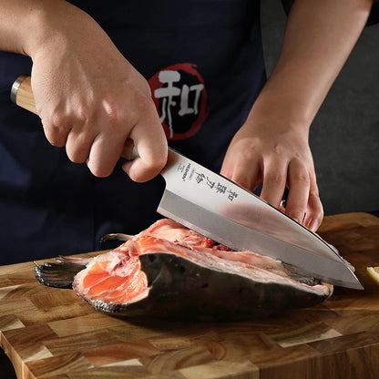 HEZHEN Classic Series Sashimi Knife 180mm X8Cr14MoV Forged Steel Olive Wood Handle Kitchen Knives Sharp Tools