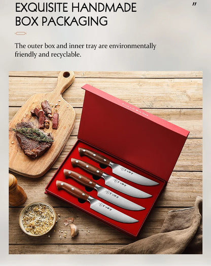 HEZHEN 1PC Or 4PC Steak Knife Set 1.4116 steel Red Wood Handle Cook Tools Core Blade Kitchen Knife Accessories Box Packing