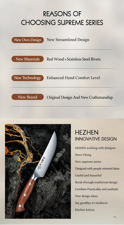 HEZHEN 1PC Or 4PC Steak Knife Set 1.4116 steel Red Wood Handle Cook Tools Core Blade Kitchen Knife Accessories Box Packing