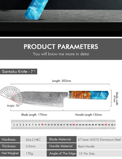 7-inch Japanese Santoku Knife 67 Layer Damascus Steel