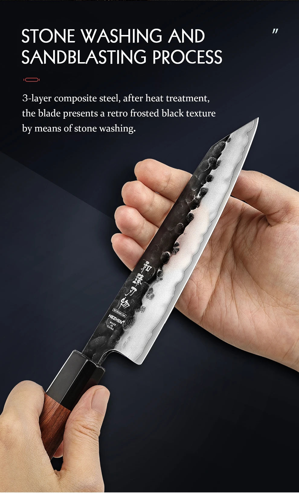 5.8 Inch Bunka Knife Three-layer Composite Steel Stainless Steel Red Wood Handle Kitchen Cooking Utility Chef Knives