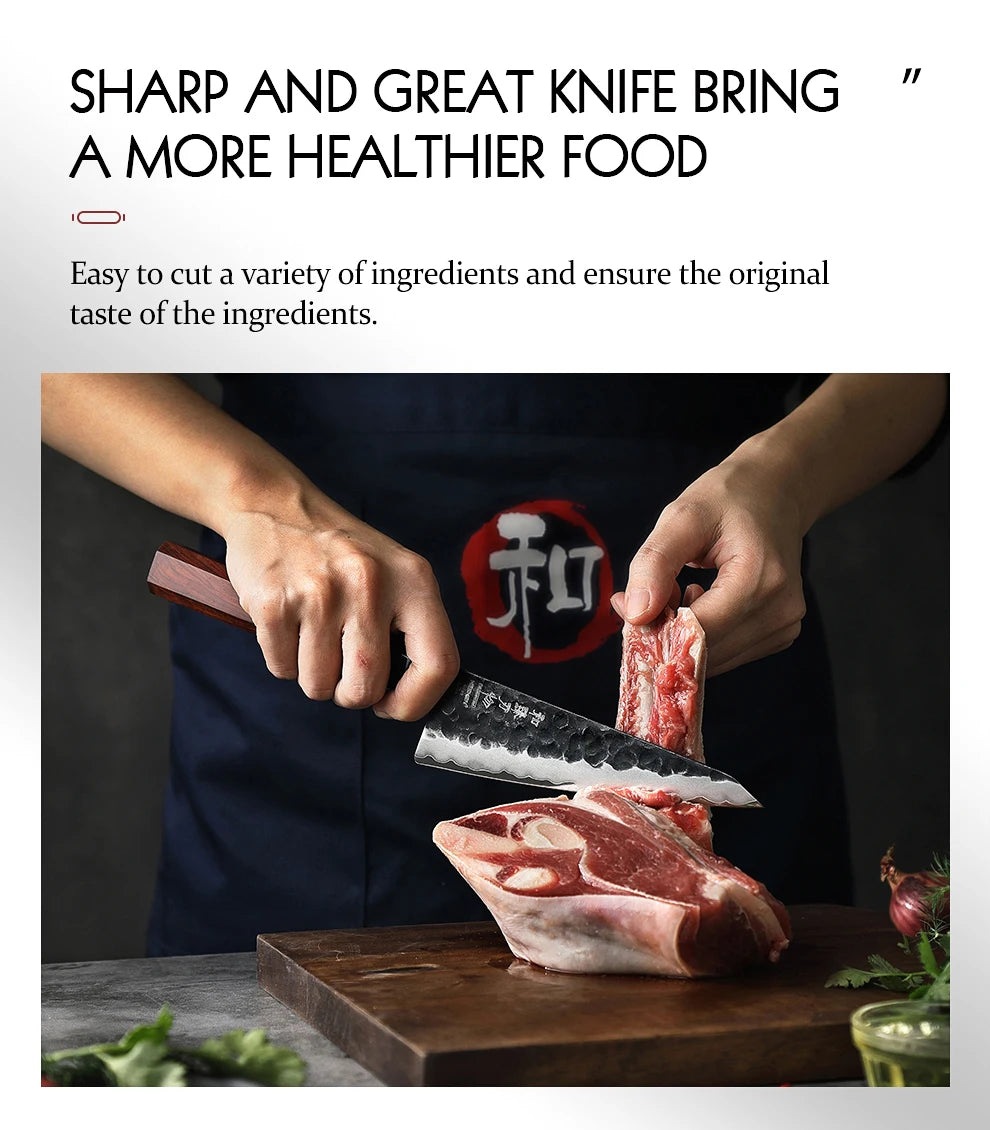 HEZHEN 6 Inch Multipurpose Knife Three-layer Composite Steel Stainless Steel Red Wood Handle Kitchen Cooking Utility Knives