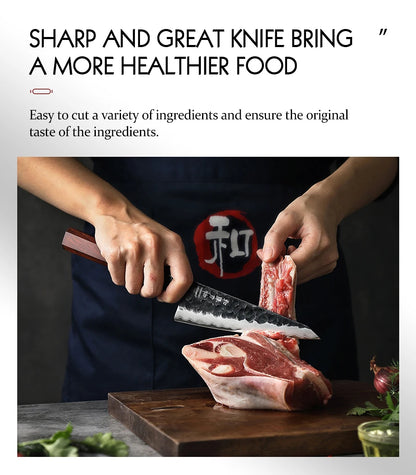 HEZHEN 6 Inch Multipurpose Knife Three-layer Composite Steel Stainless Steel Red Wood Handle Kitchen Cooking Utility Knives